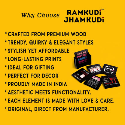Ramkudi Jhamkudi Anime Wooden Coasters Set of 6 with Holder | Anime Quotes & Designs for Otakus | Stylish Drink Coasters for Tea Coffee | Home Desk Décor | Made in India Gift for Anime Fans