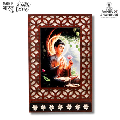 Ramkudi Jhamkudi™ Buddha Serenity Wooden Key Holder – 2 Layer Premium MDF, 7 SS Hooks – Calm & Stylish Wall Décor – Made in India
