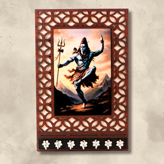 Ramkudi Jhamkudi™ Shiva Tandav Wooden Key Holder – 2 Layer Premium MDF, 7 SS Hooks – Bold & Devotional Wall Décor – Made in India