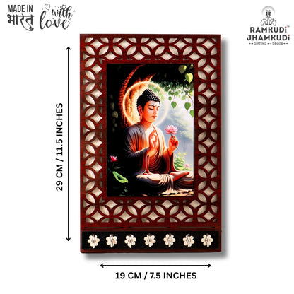 Ramkudi Jhamkudi™ Premium Wooden Buddha Key Holder for Wall – 2 Layer MDF, 7 Stainless Steel Hooks, Unique Indian Design, Home Decor & Gifting – Made in India