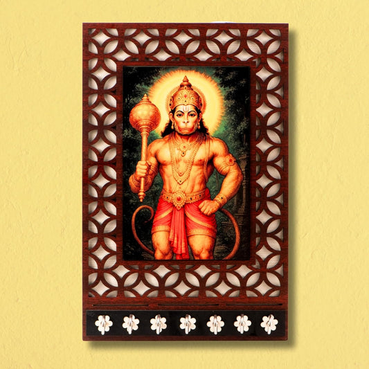 Ramkudi Jhamkudi™ Premium Wooden Lord Hanuman Key Holder for Wall – 2 Layer MDF, 7 Stainless Steel Hooks, Unique Indian Design, Home Decor & Gifting – Made in India