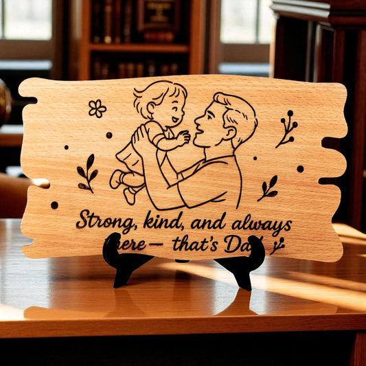 Ramkudi Jhamkudi™ Father’s Plaque | Engraved Wooden Desk Plaque with Stand | Premium MDF, Trendy New Dad Design | Father’s Day, Birthday | Made in India
