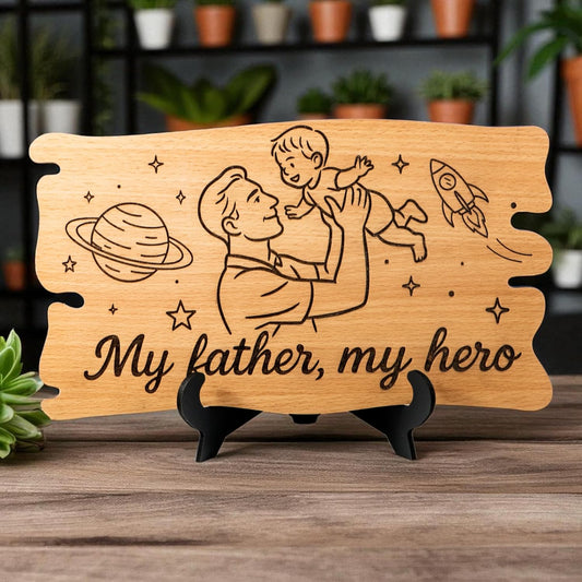 Ramkudi Jhamkudi™ Father’s Plaque | Engraved Wooden Tabletop Plaque with Stand | Premium MDF, Trendy Design | Home Decor & Gifting | Made in India