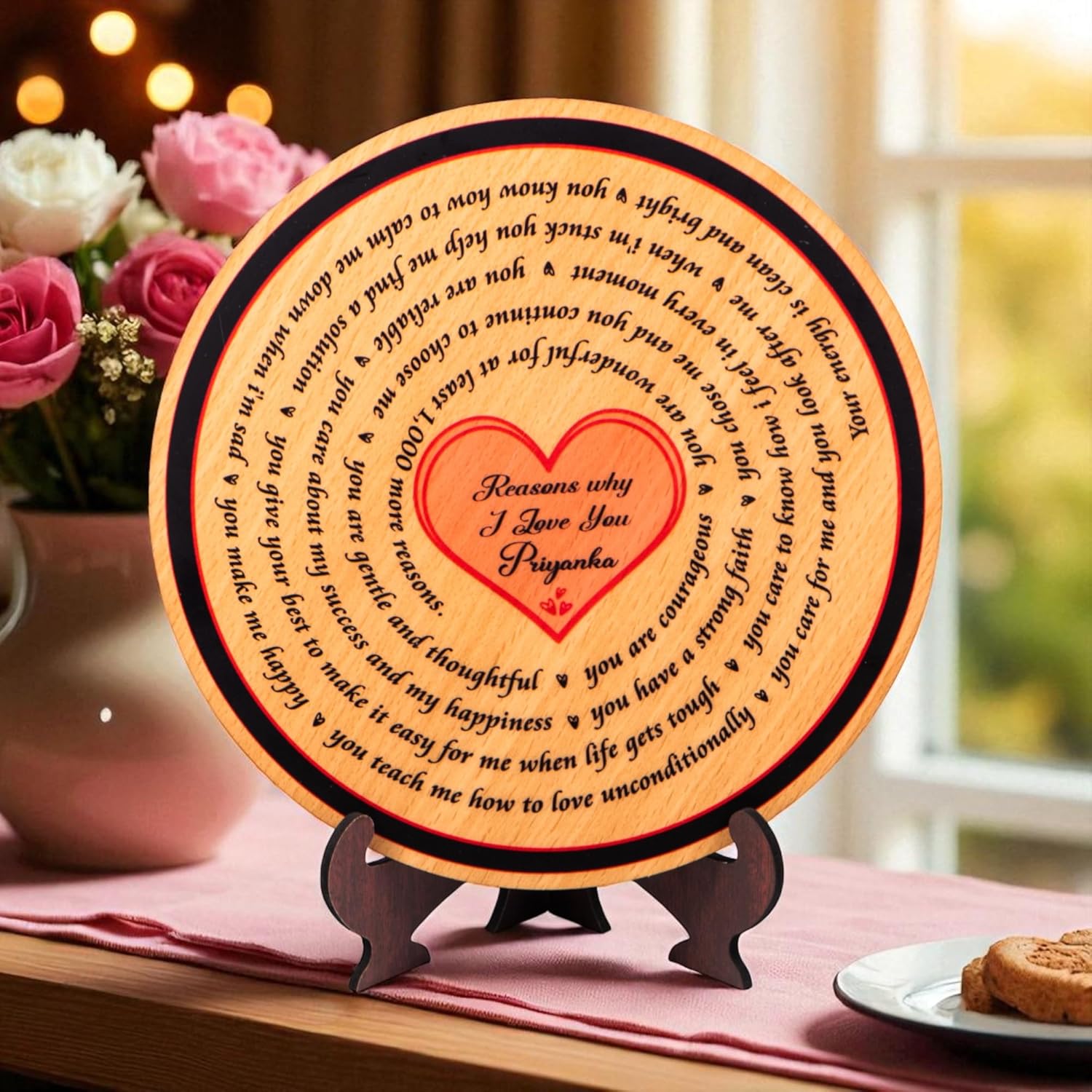 Ramkudi Jhamkudi™ Reasons Why I Love You Plaque with Personalised Name | Premium MDF Wood | Romantic Gift for Anniversary, Valentine, Husband, Wife | Made in India | Table or Wall Decor (STYLE B)