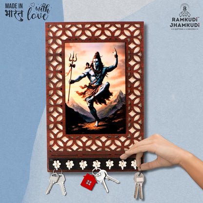 Ramkudi Jhamkudi™ Shiva Tandav Wooden Key Holder – 2 Layer Premium MDF, 7 SS Hooks – Bold & Devotional Wall Décor – Made in India