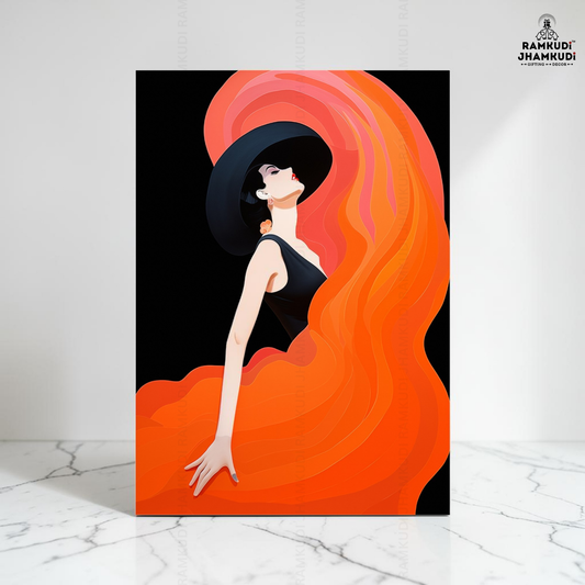 Flame Elegance Lady Acrylic Wall Art – UV Printed Glossy Wall Decor | Modern Fashion Illustration | Luxury Gifting India | Ramkudi Jhamkudi ✨🎁