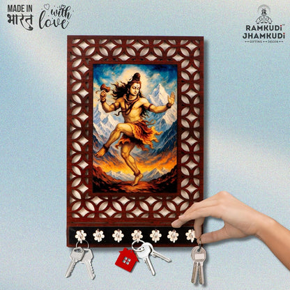 Ramkudi Jhamkudi™ Shiva Tandav Wooden Key Holder – 2 Layer Premium MDF, 7 SS Hooks – Powerful & Artistic Wall Décor – Made in India