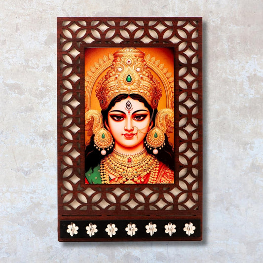 Ramkudi Jhamkudi™ Premium Wooden Maa Durga Face Key Holder for Wall – 2 Layer MDF, 7 Stainless Steel Hooks, Unique Indian Design, Home Decor & Gifting – Made in India