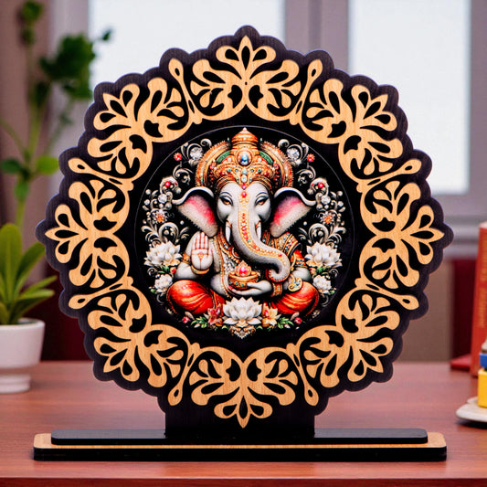 Ganesha Dual-Layer MDF Wooden Standy Art Piece | Handcrafted Table Decor for Home, Desk & Gifting | Vibrant Spiritual Showpiece for Housewarming & Birthdays (Ganesha)